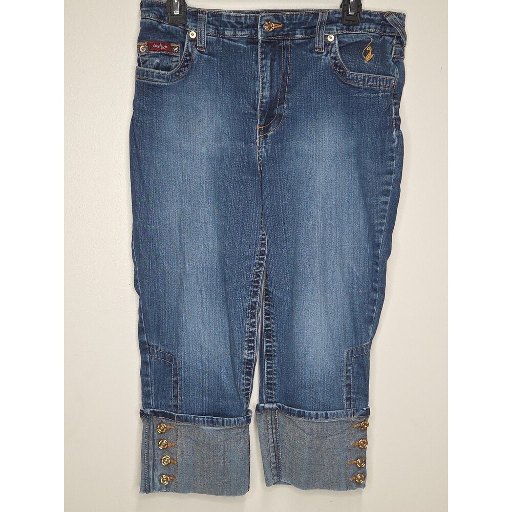 VTG Baby Phat Jeans Womens Size 14 Blue Denim Stretch Cuffed Straight Leg Capris